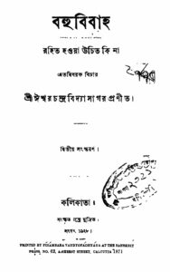 বহুবিবাহ রহিত হওয়া উচিত কিনা এতদ্বিষয়ক বিচার, বইয়ের প্রচ্ছদ
