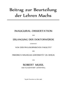 Beitrag zur Beurteilung der Lehren Machs by Robert Musil, book cover