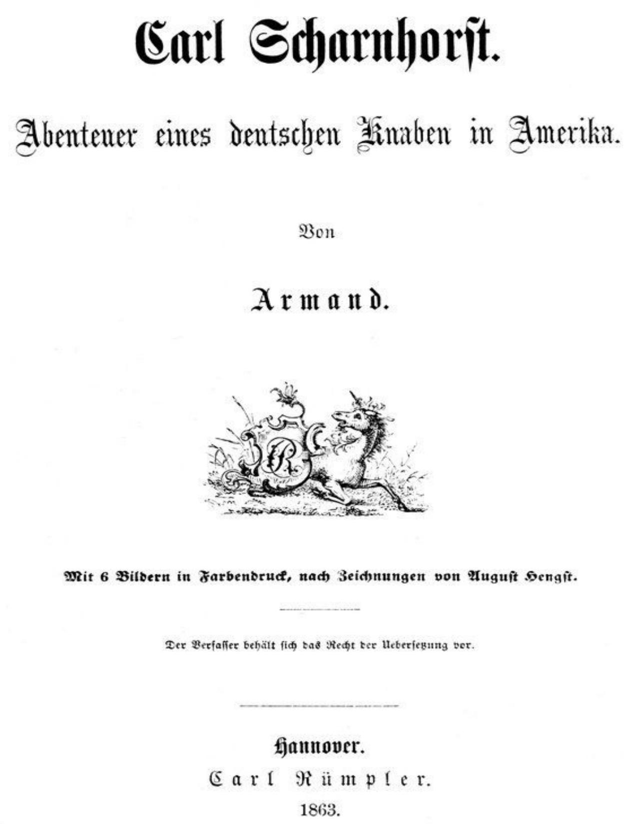 Buchcover: Carl Scharnhorst, Abenteuer eines deutschen Knaben in Amerika von Armand