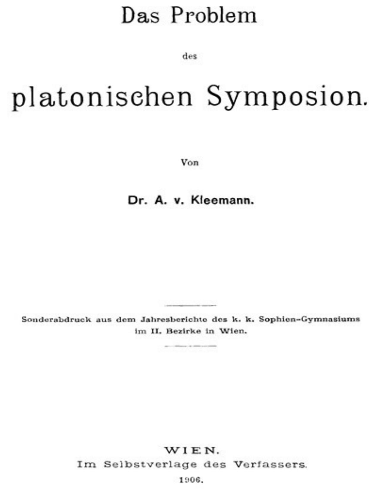 Buchcover: Das Problem des platonischen Symposion von August Ritter von Kleemann