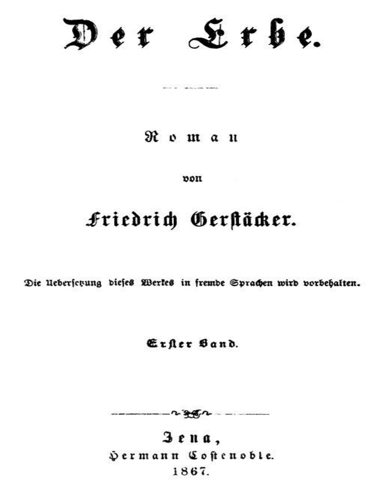 Buchcover: Der Erbe: Erster Band von Friedrich Gerstäcker