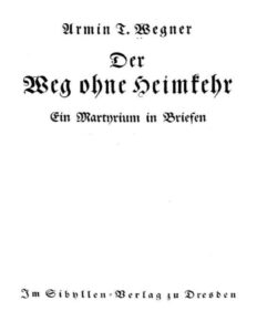 Der Weg ohne Heimkehr, Ein Martyrium in Briefen by Armin T. Wegner, book cover