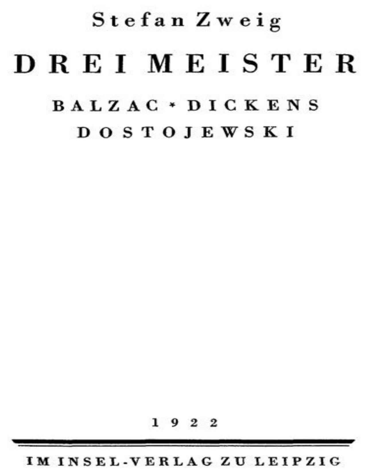 Buchcover: Drei Meister: Balzac, Dickens, Dostojewski von Stefan Zweig