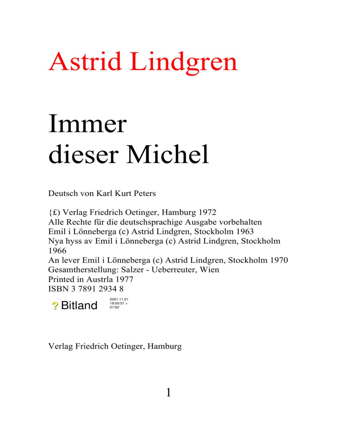 Buchcover: Immer dieser Michel von Astrid Lindgren