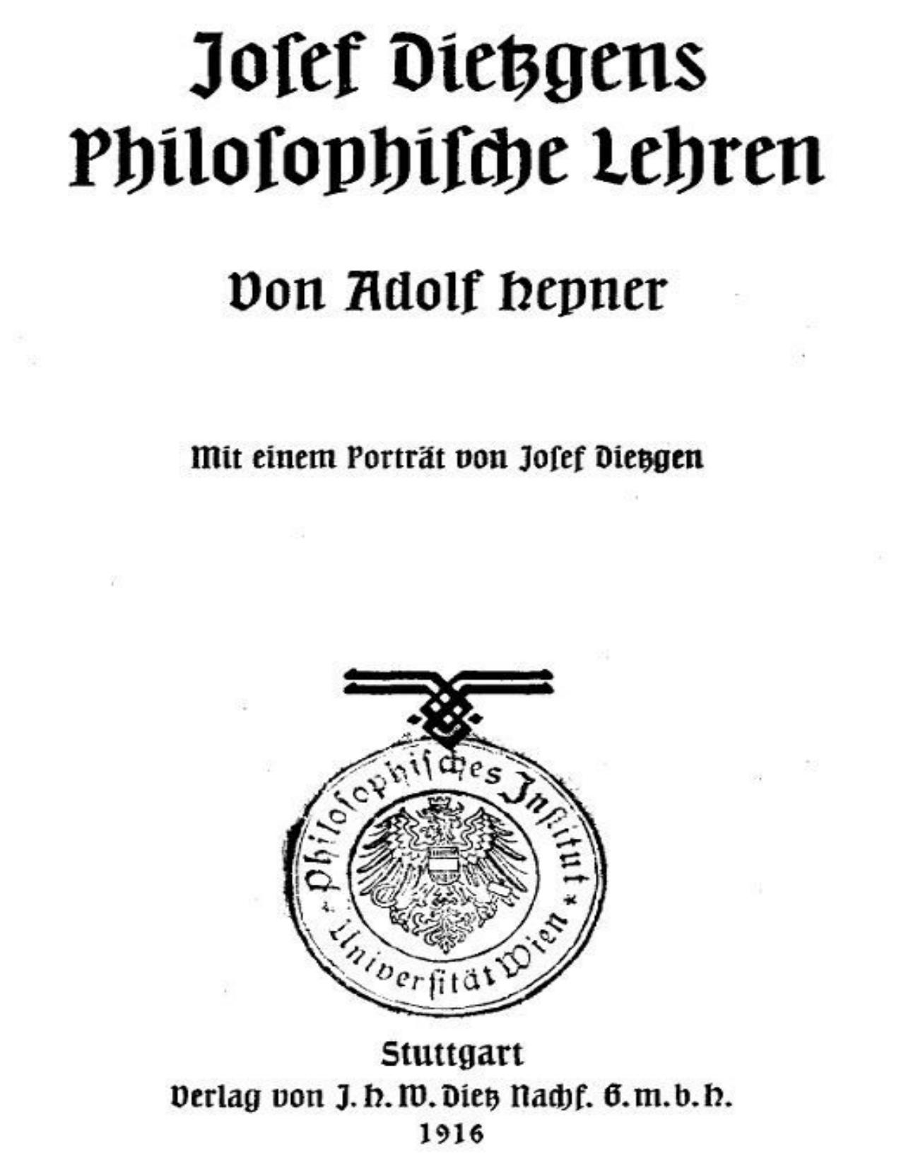 Buchcover: Josef Dietzgens philosophische Lehren von Adolf Hepner