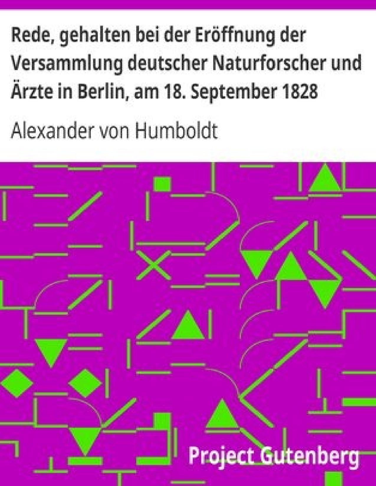 Buchcover: Rede bei der Eröffnung der Versammlung deutscher Naturforscher und Ärzte von Alexander von Humboldt