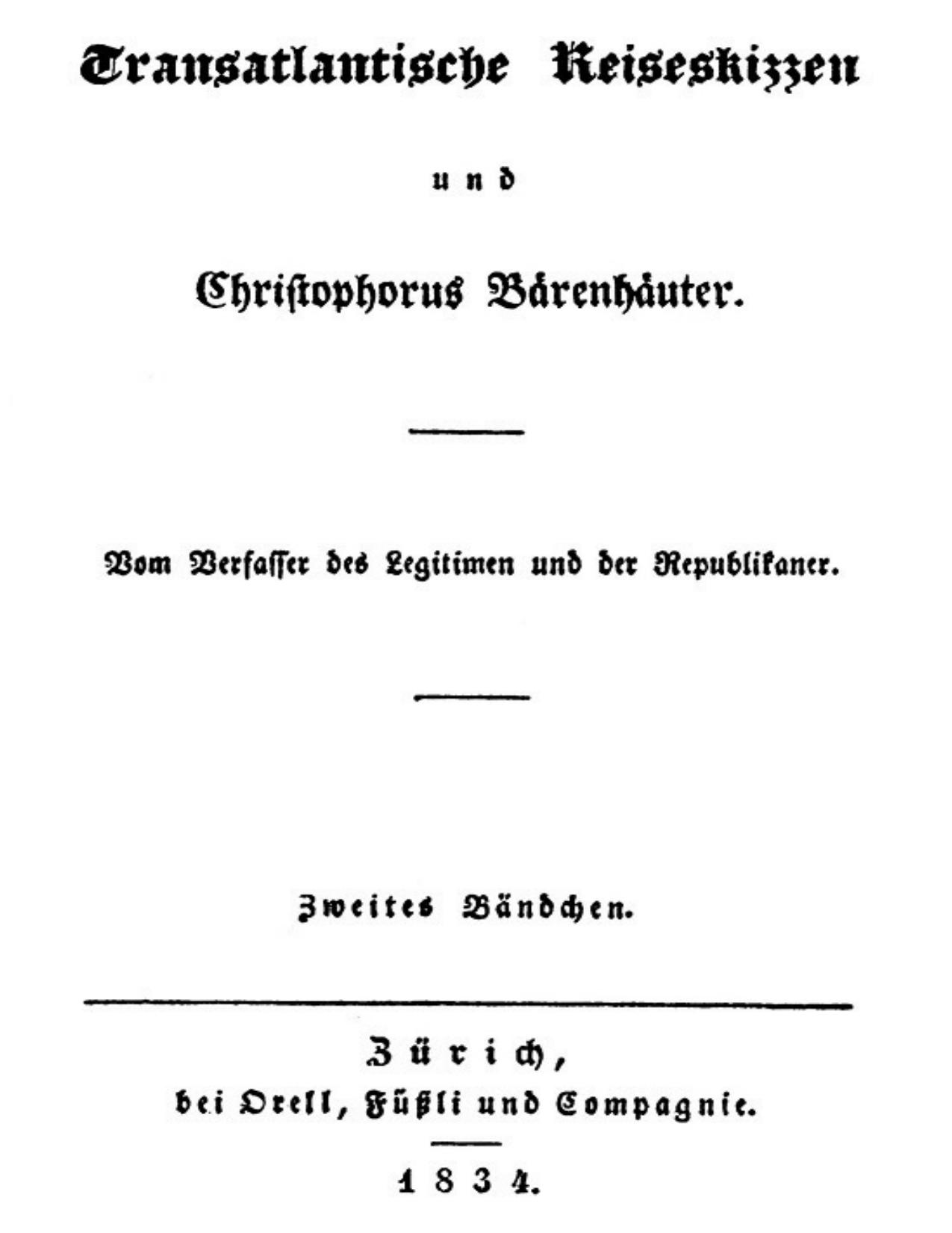 Buchcover: Transatlantische Reiseskizzen und Christophorus Bärenhäuter: Zweites Bändchen von Charles Sealsfield