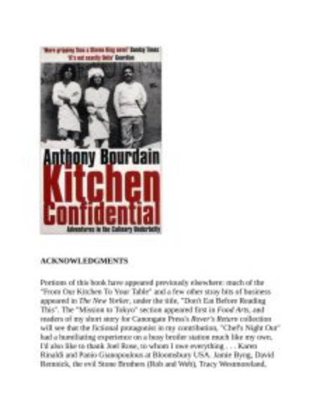 Kitchen Confidential: Adventures in the Culinary Underbelly