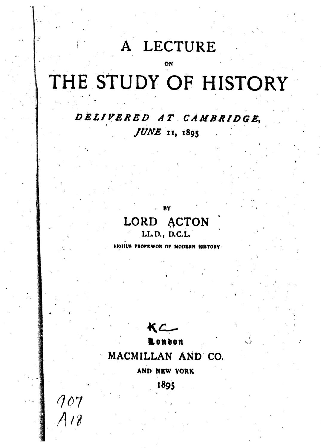 Cover of A Lecture on the Study of History