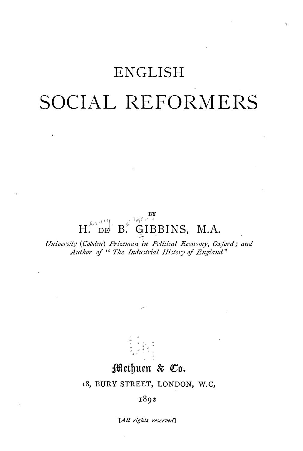 Cover of English social reformers