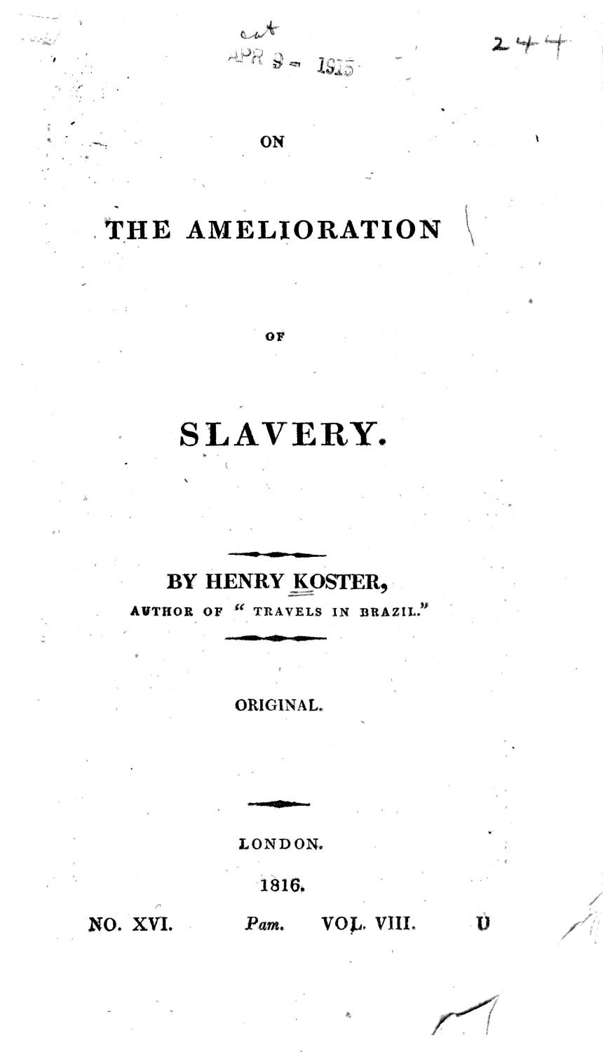 Cover of On the Amelioration of Slavery