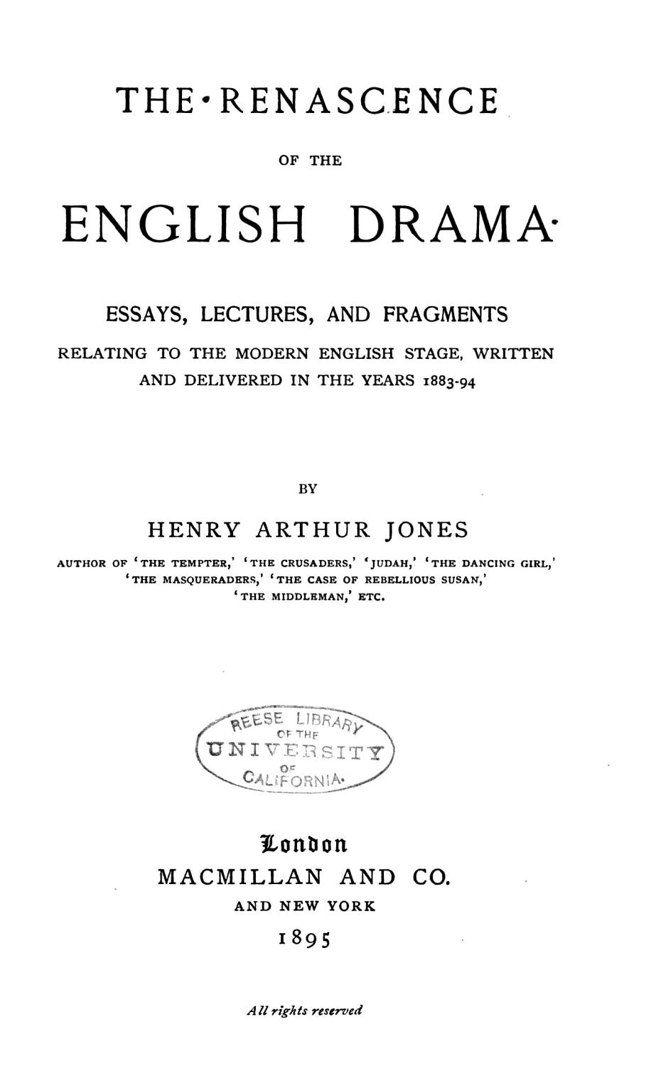 Cover of The Renascence of the English Drama