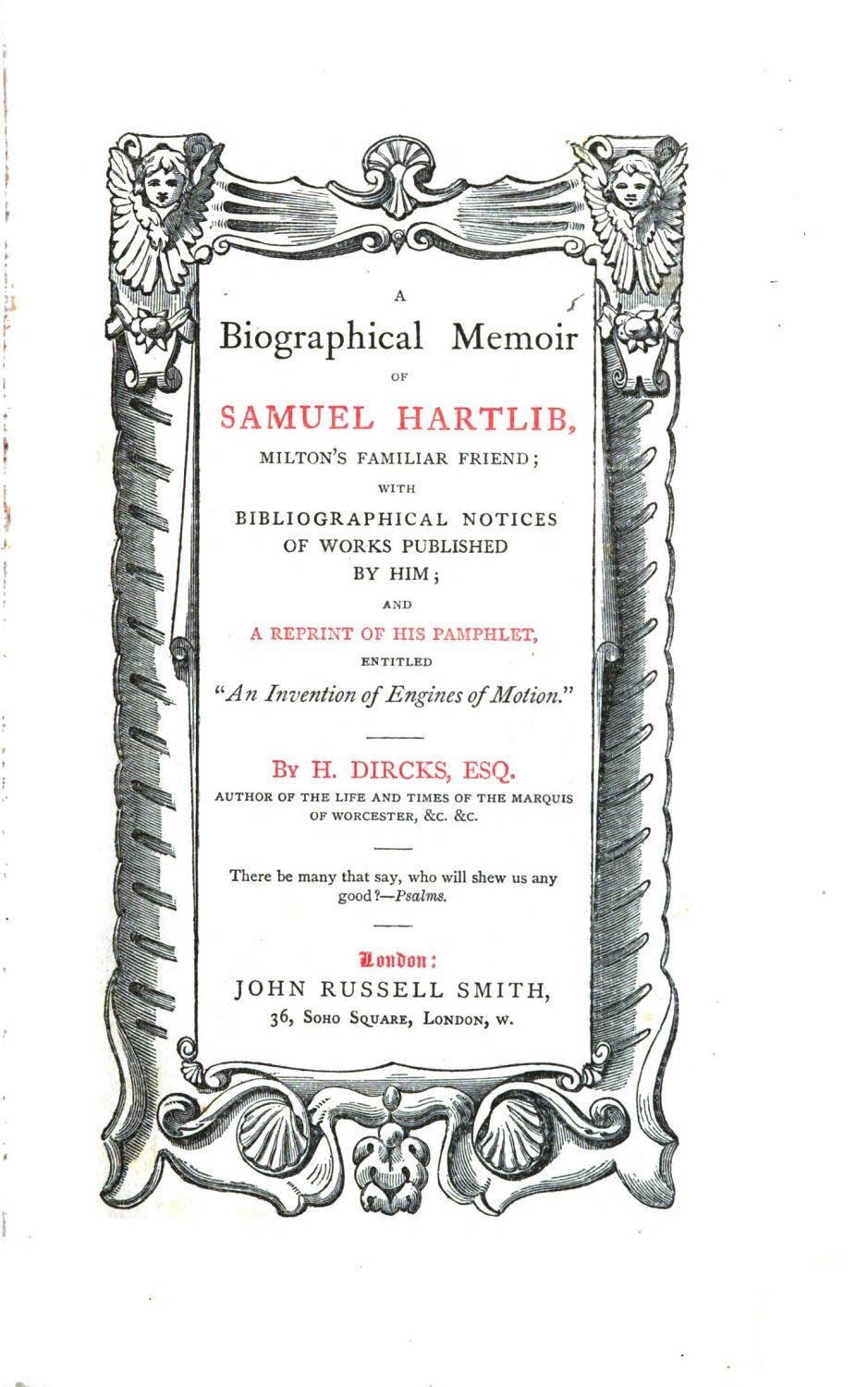 Cover of A Biographical Memoir Of Samuel Hartlib, Milton’s Familiar Friend