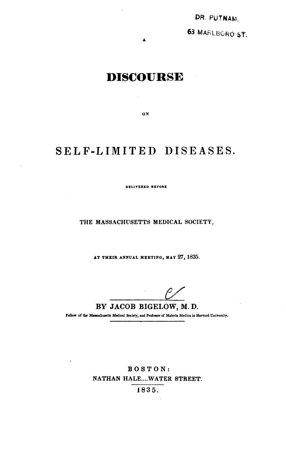 Cover of A Discourse On Self-Limited Diseases