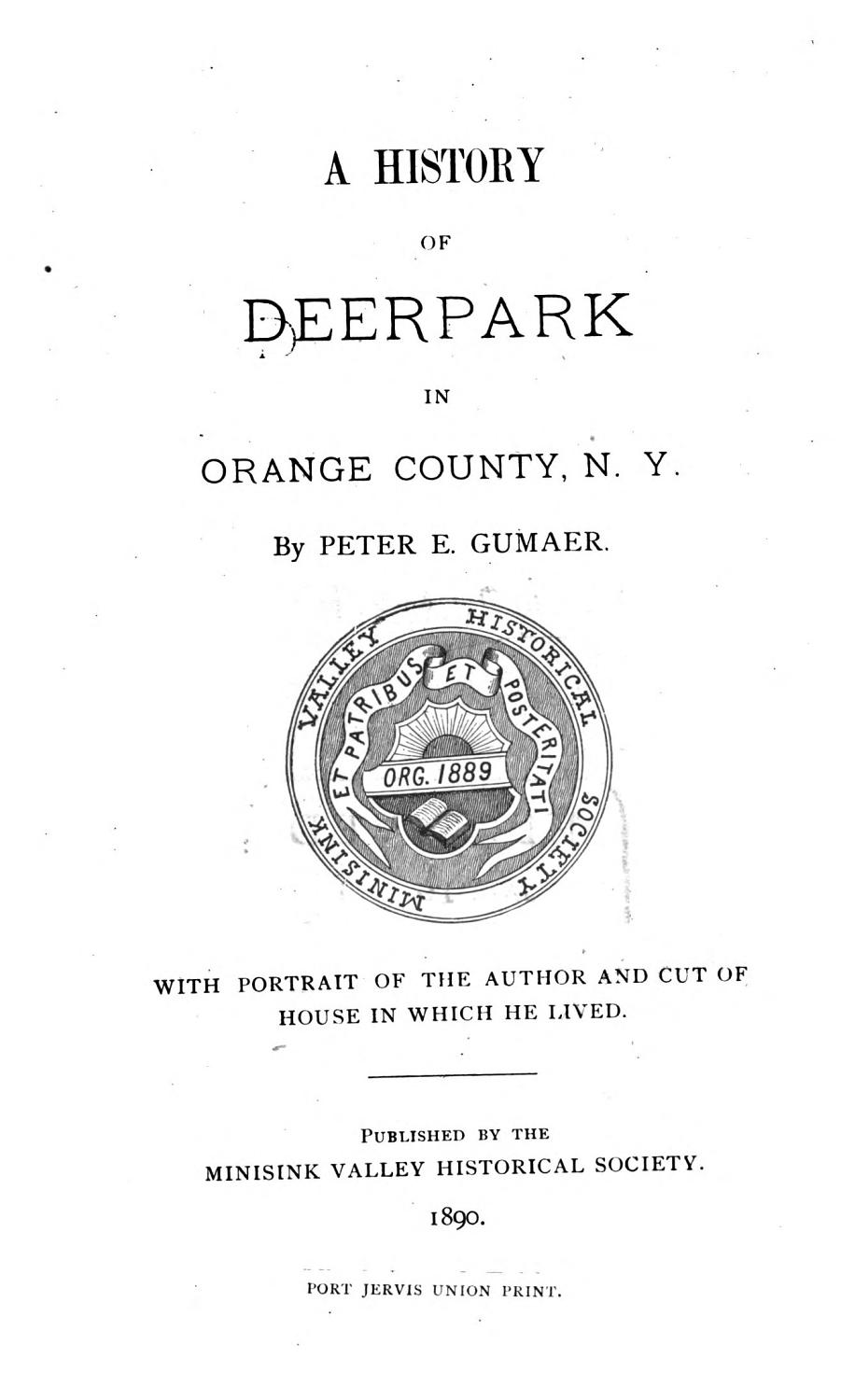 Cover of A History Of Deerpark In Orange County, N. Y.