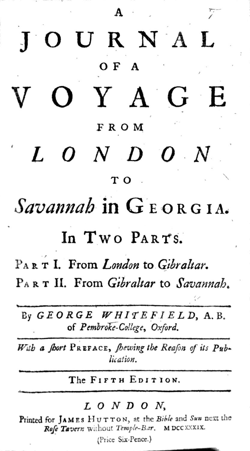 Cover of A Journal of a Voyage from London to Savannah in Georgia