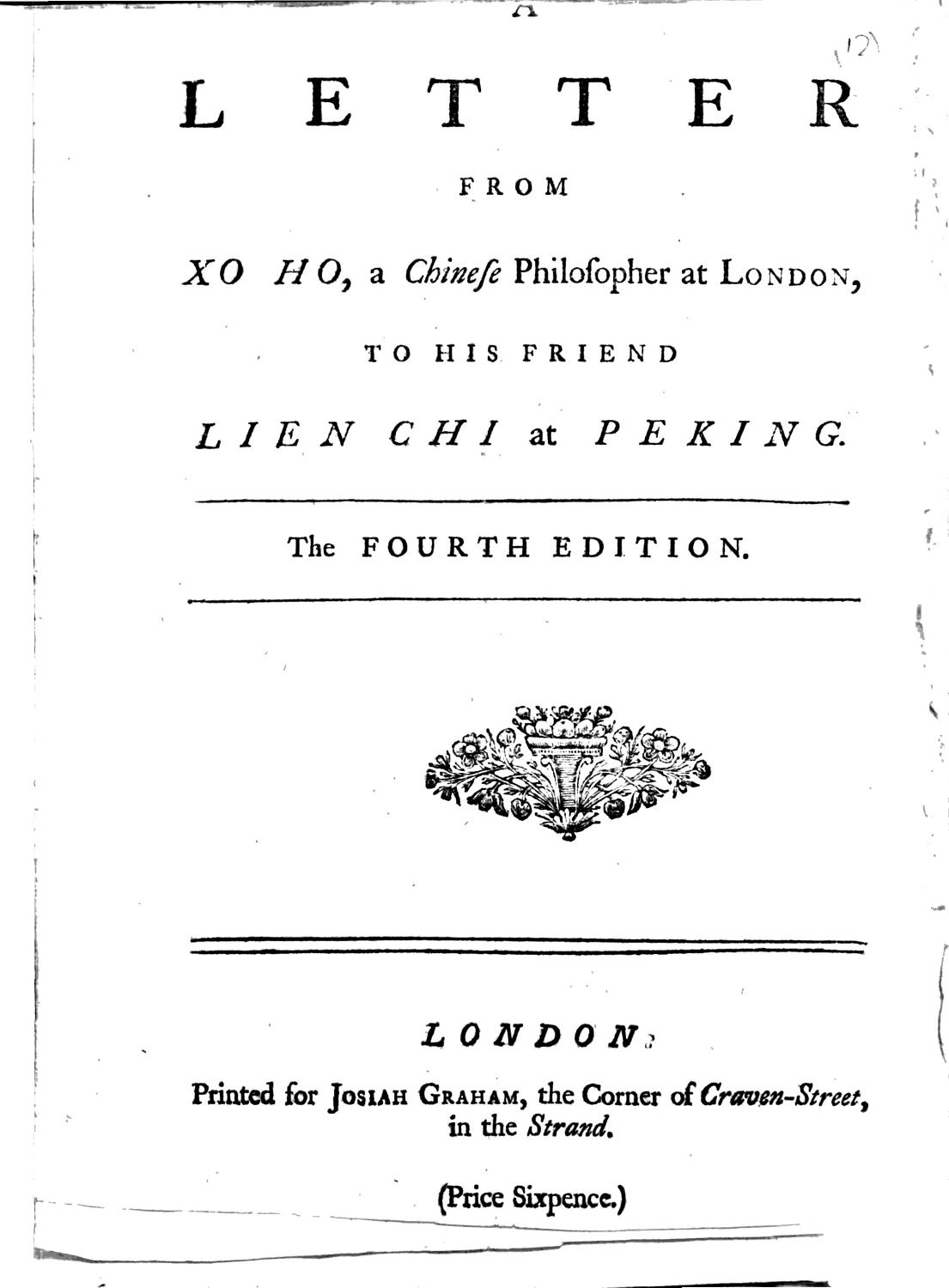Cover of A Letter from Xo Ho A Chinese Philosopher at London