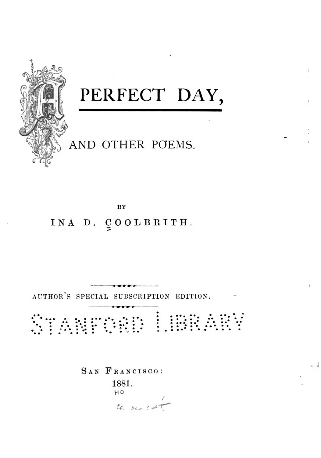 Cover of A Perfect Day and Other Poems
