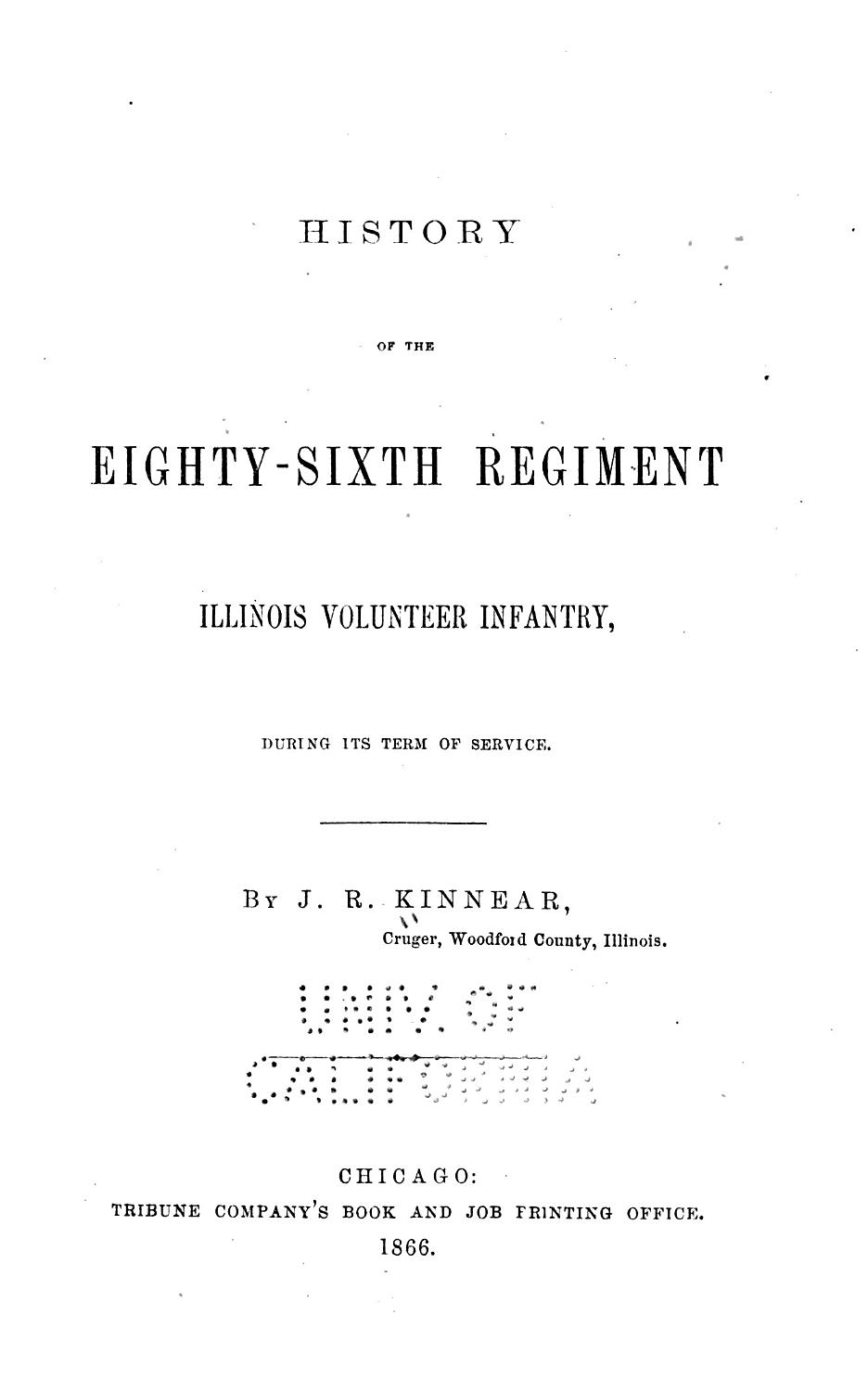 Cover of History of the Eighty-sixth Regiment