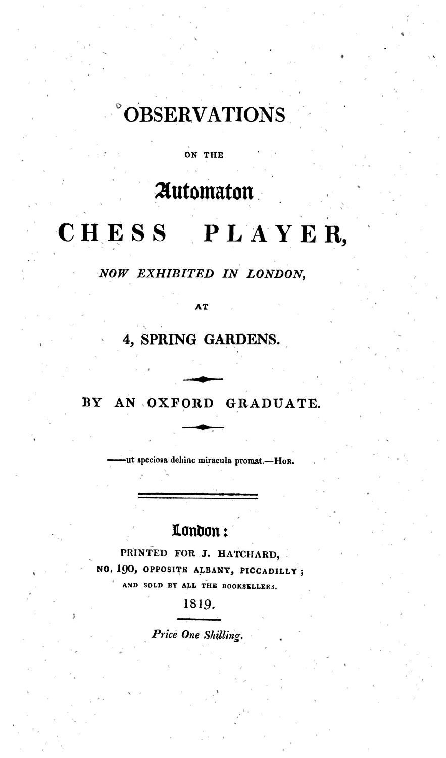 Cover of Observations on the Automaton Chess Player