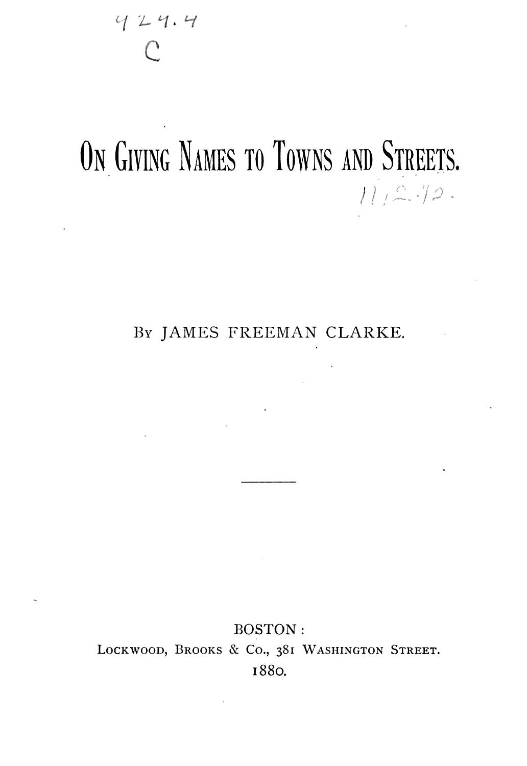 Cover of On Giving Names to Towns and Streets