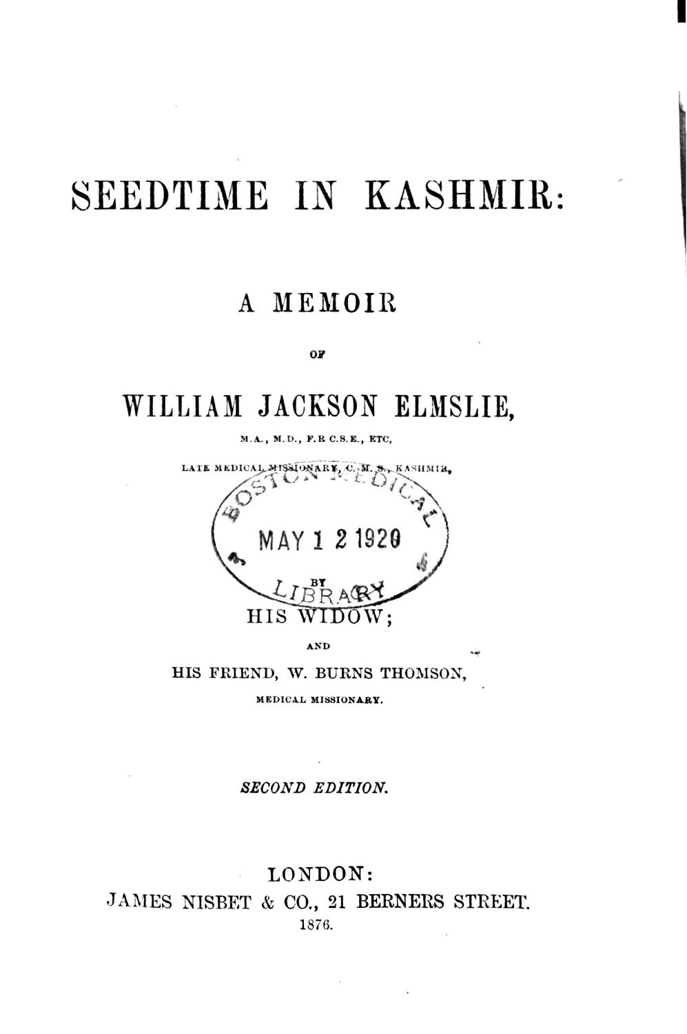 Cover of Seedtime In Kashmir