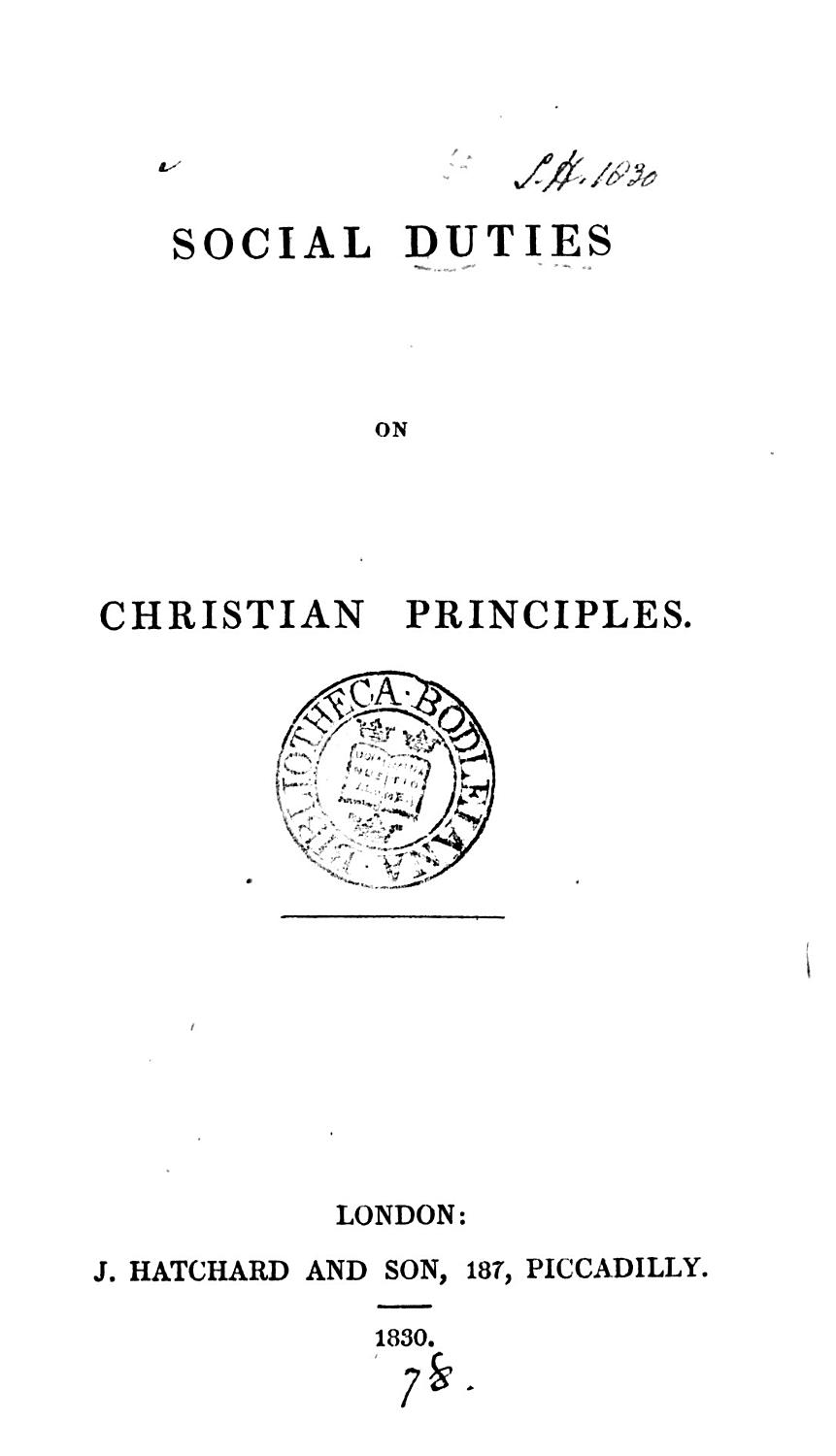 Cover of Social Duties On Christian Principles