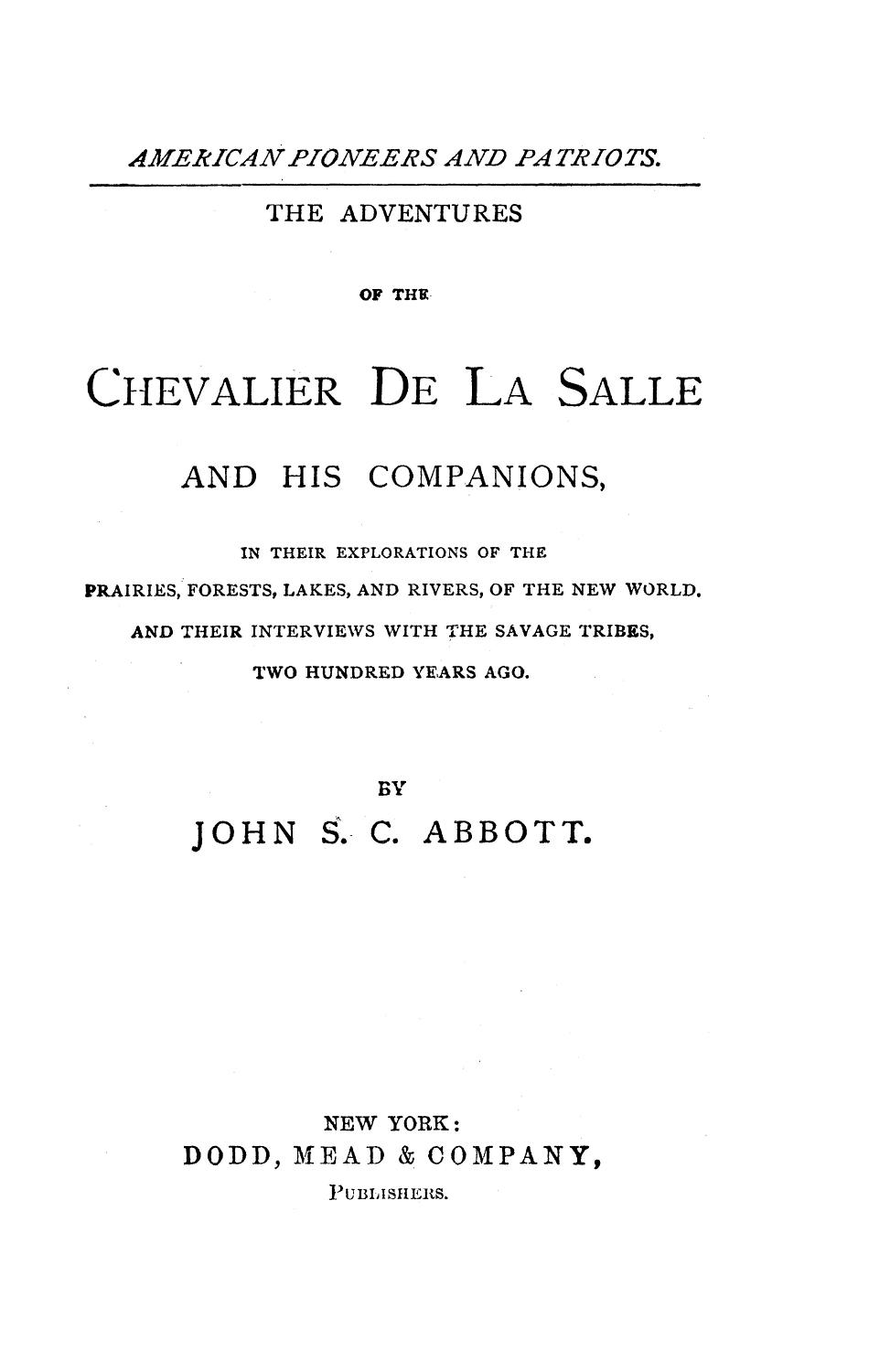 Cover of The Adventures of the Chevalier De La Salle and His Companions