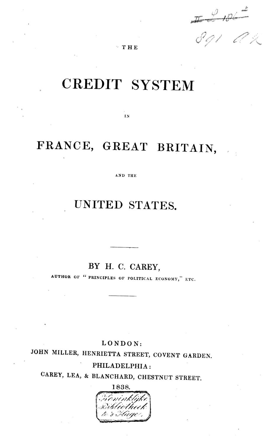 Cover of The Credit System in France, Great Britain, and the United States.