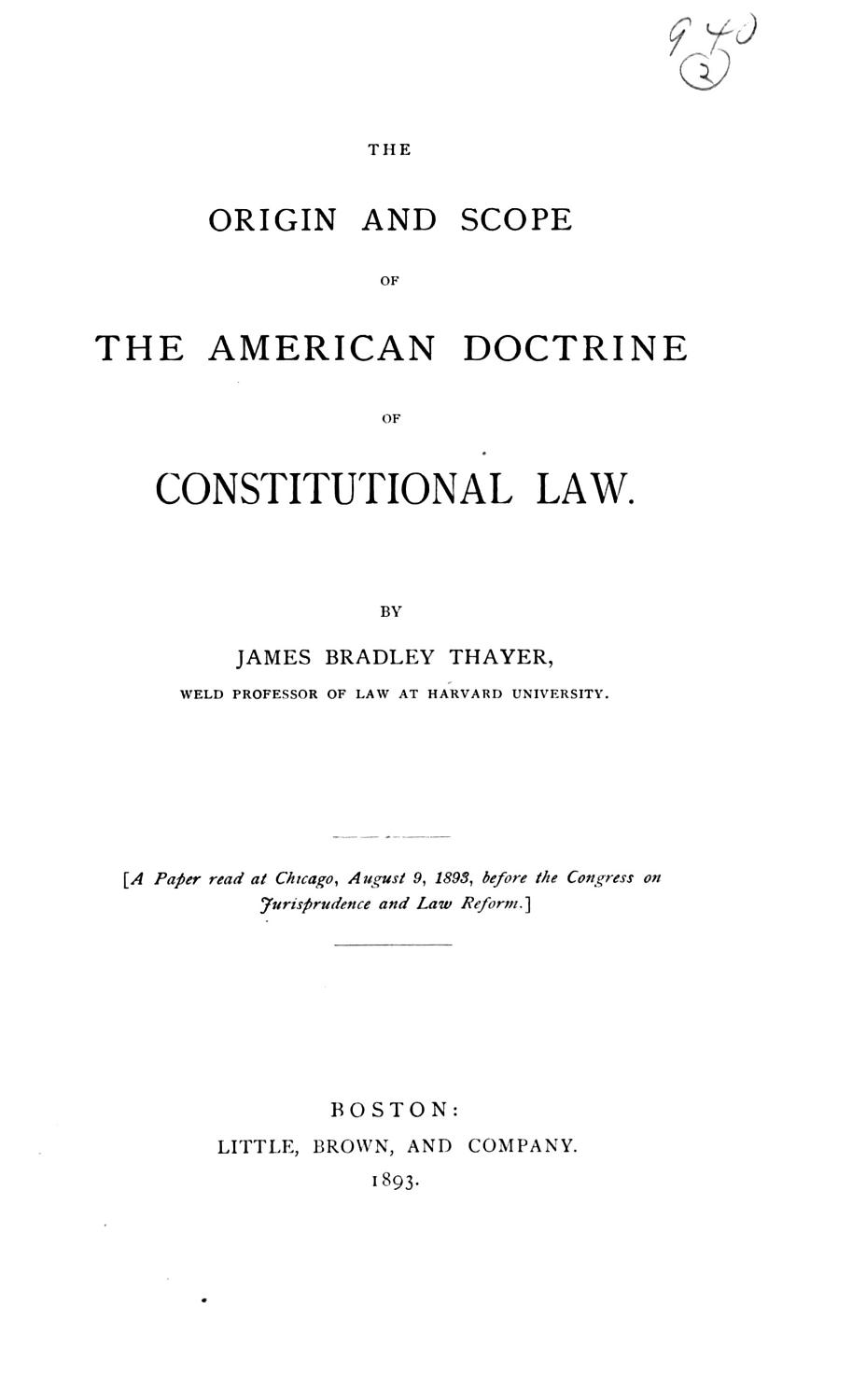 Cover of The Origin And Scope Of The American Doctrine Of Constitutional Law
