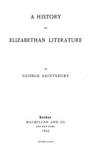 A History Of Elizabethan Literature Pg27450