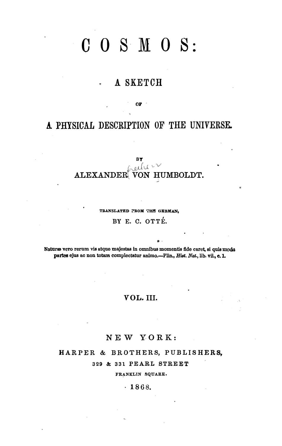 Cosmos A Sketch Of The Physical Description Of The Universe Pg14565