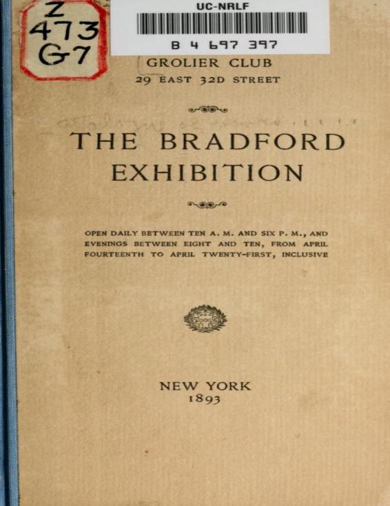 Catalogue of books printed by William Bradford, and other printers in the middle colonies by Grolier Club, book cover
