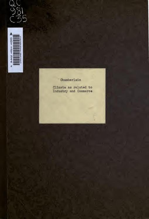 Climate as related to industry and commerce 1910 by James Franklin Chamberlain, book cover