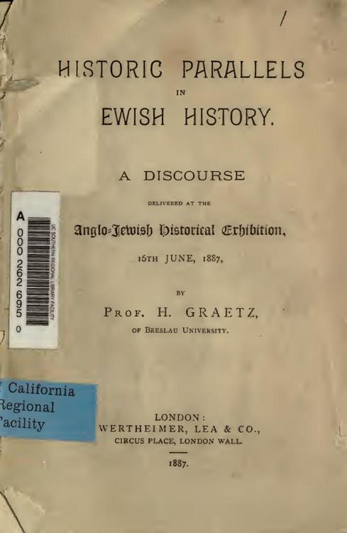Historic Parallels in Jewish History by Heinrich Graetz, book cover
