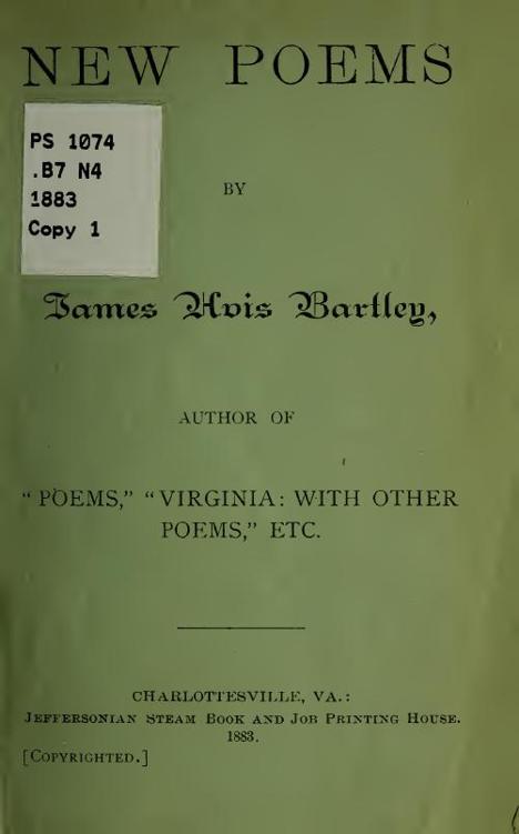 New Poems by James Avis 1830- Bartley, book cover