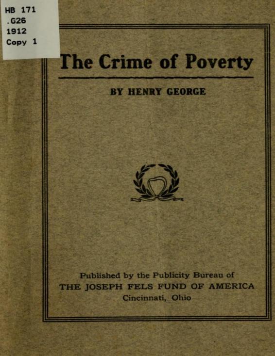 The crime of poverty by Henry George, book cover