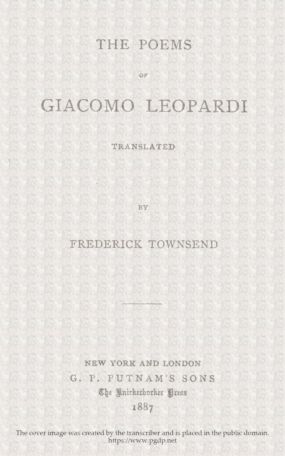 The Poems of Giacomo Leopardi by Giacomo Leopardi, book cover
