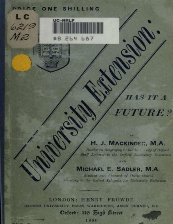 University Extension by Halford Mackinder, book cover