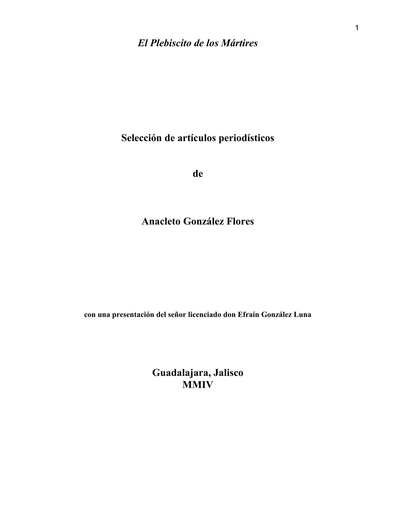 El Plebiscito de los Mártires de Anacleto Gonzalez Flores, portada del libro