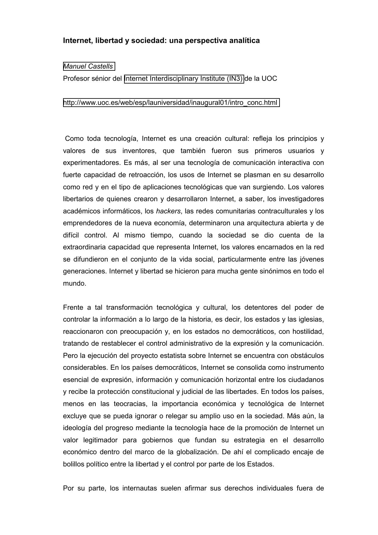 Portada de Internet, Libertad y Sociedad - Una Perspectiva Analítica