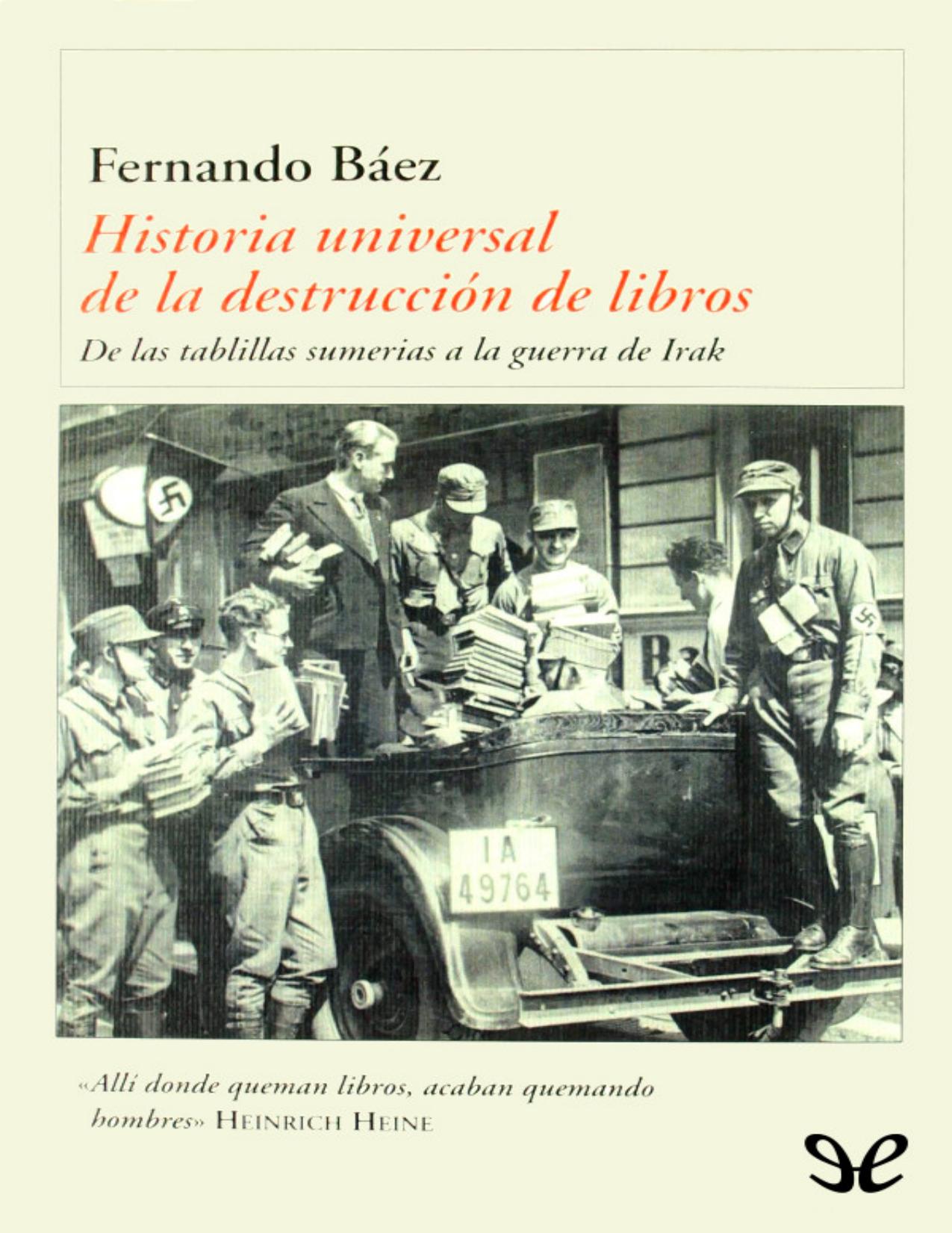 Historia universal de la destruccion de Fernando Báez, portada del libro