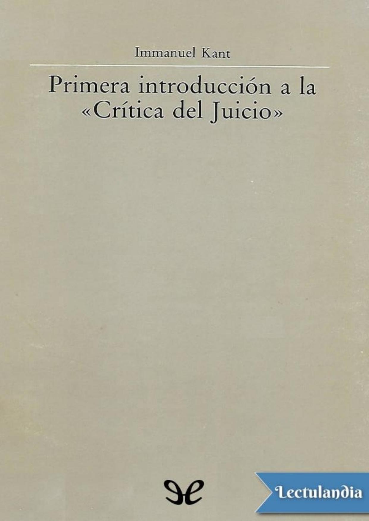 Primera introducción a la «Crítica del Juicio» de Immanuel Kant, portada del libro