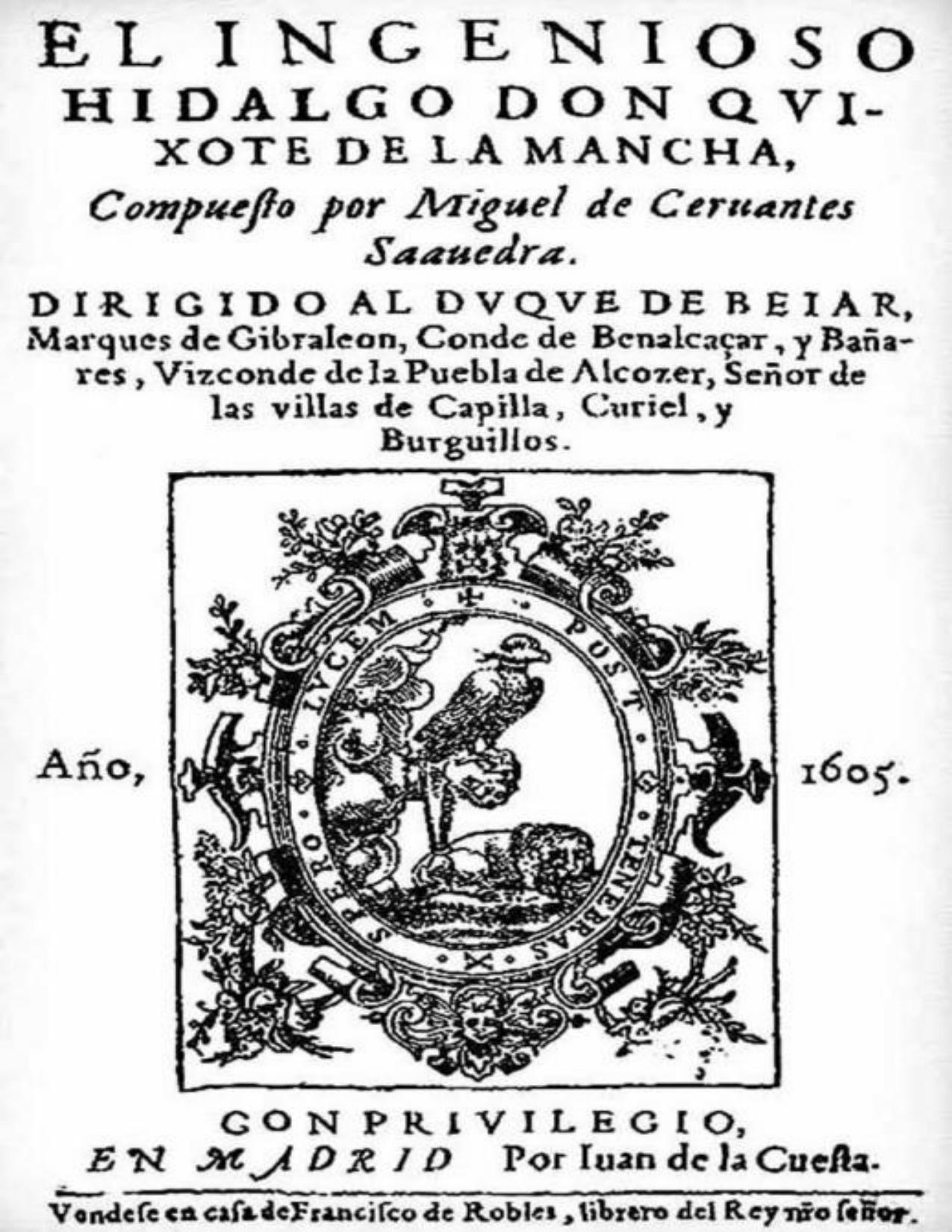 Don Quijote de la Mancha de Miguel de Cervantes Saavedra, portada del libro
