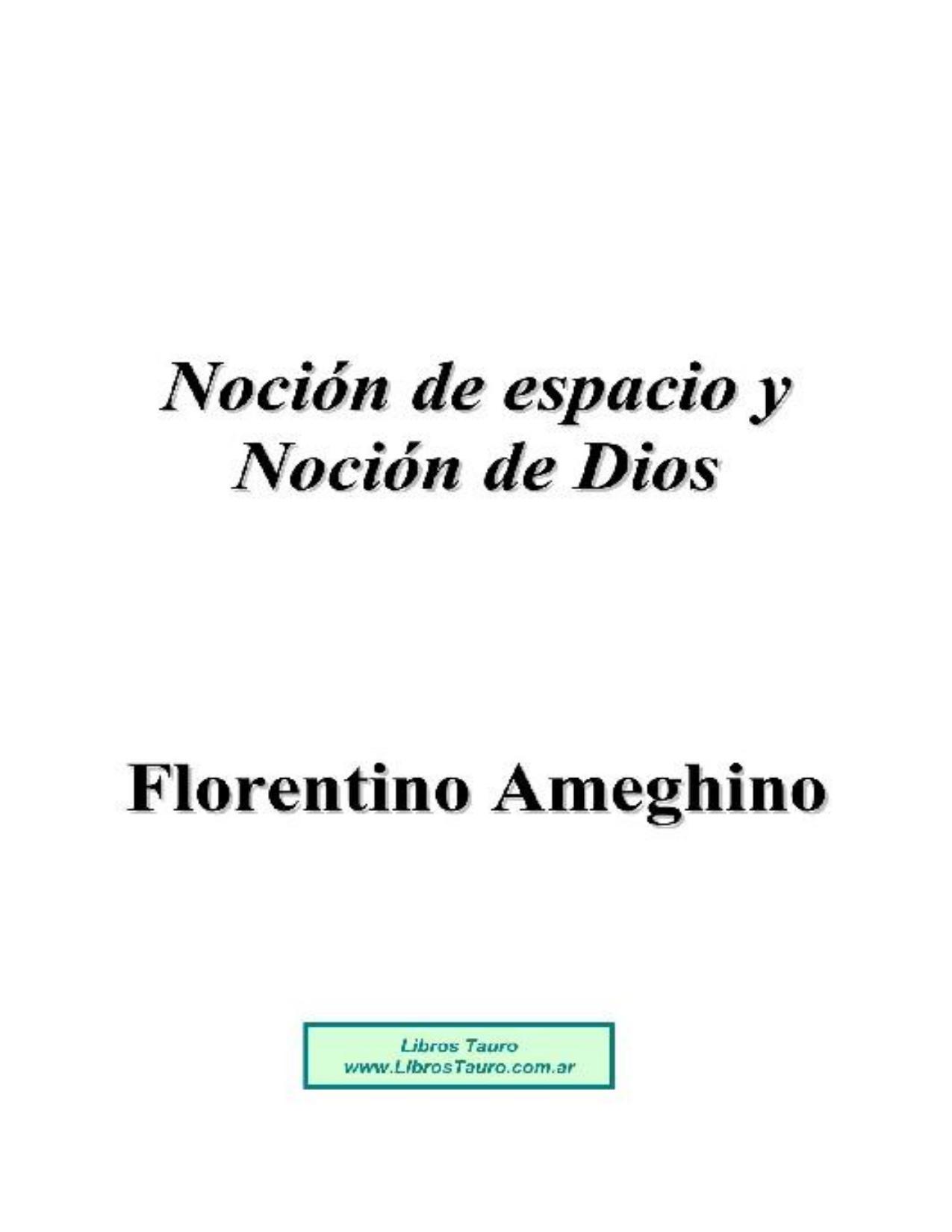 Ameghino, Florentino de Nocion De Espacio Y Dios, portada del libro