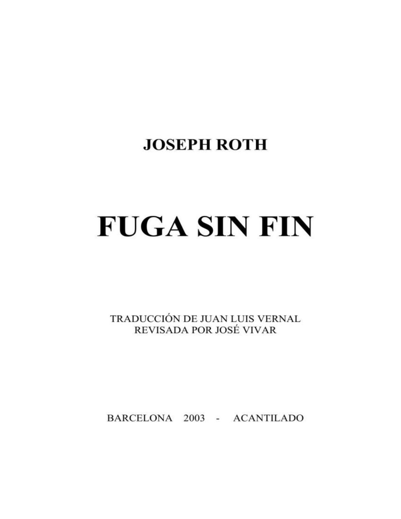 Fuga sin fin de Josep Roth, portada del libro