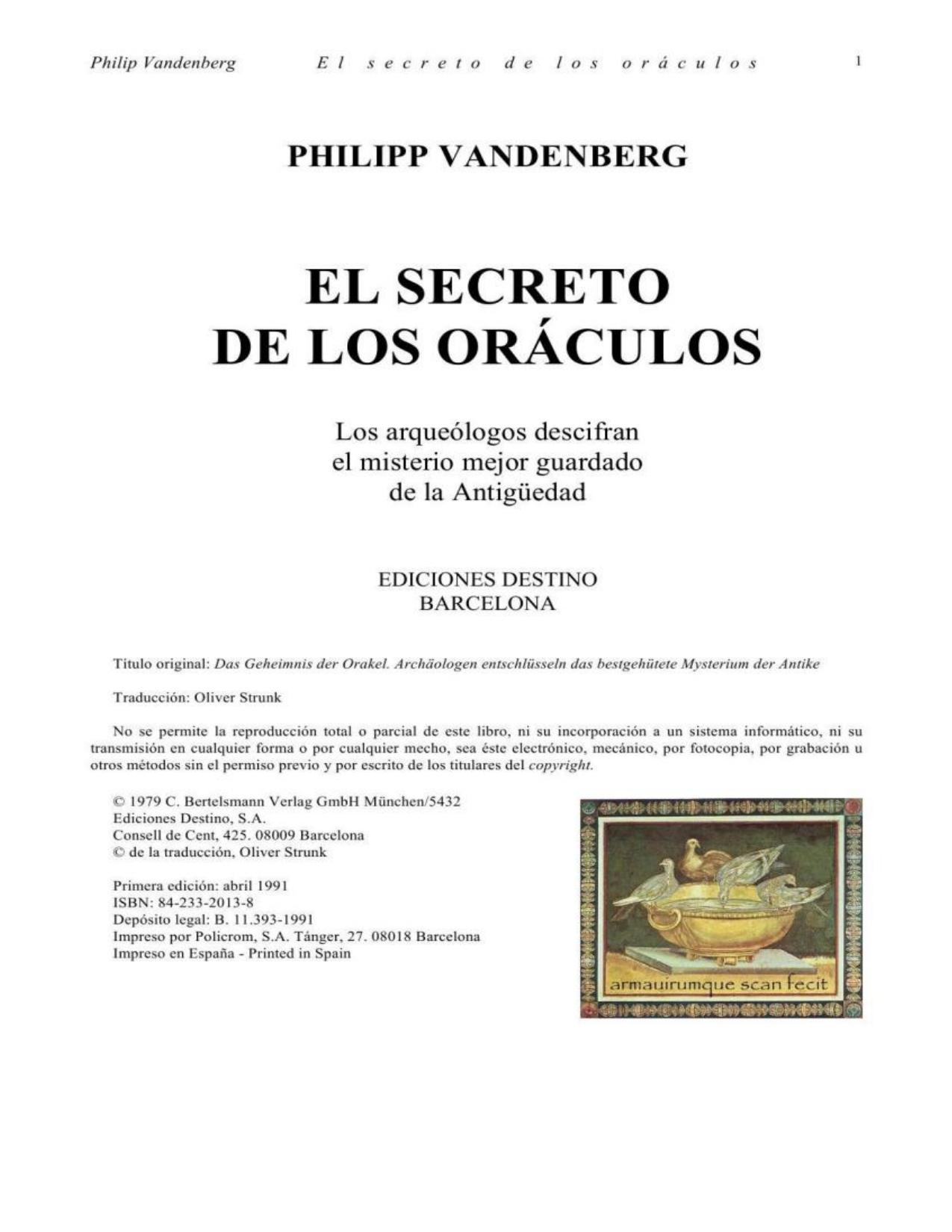 El secreto de los oráculos de Vandenberg, portada del libro