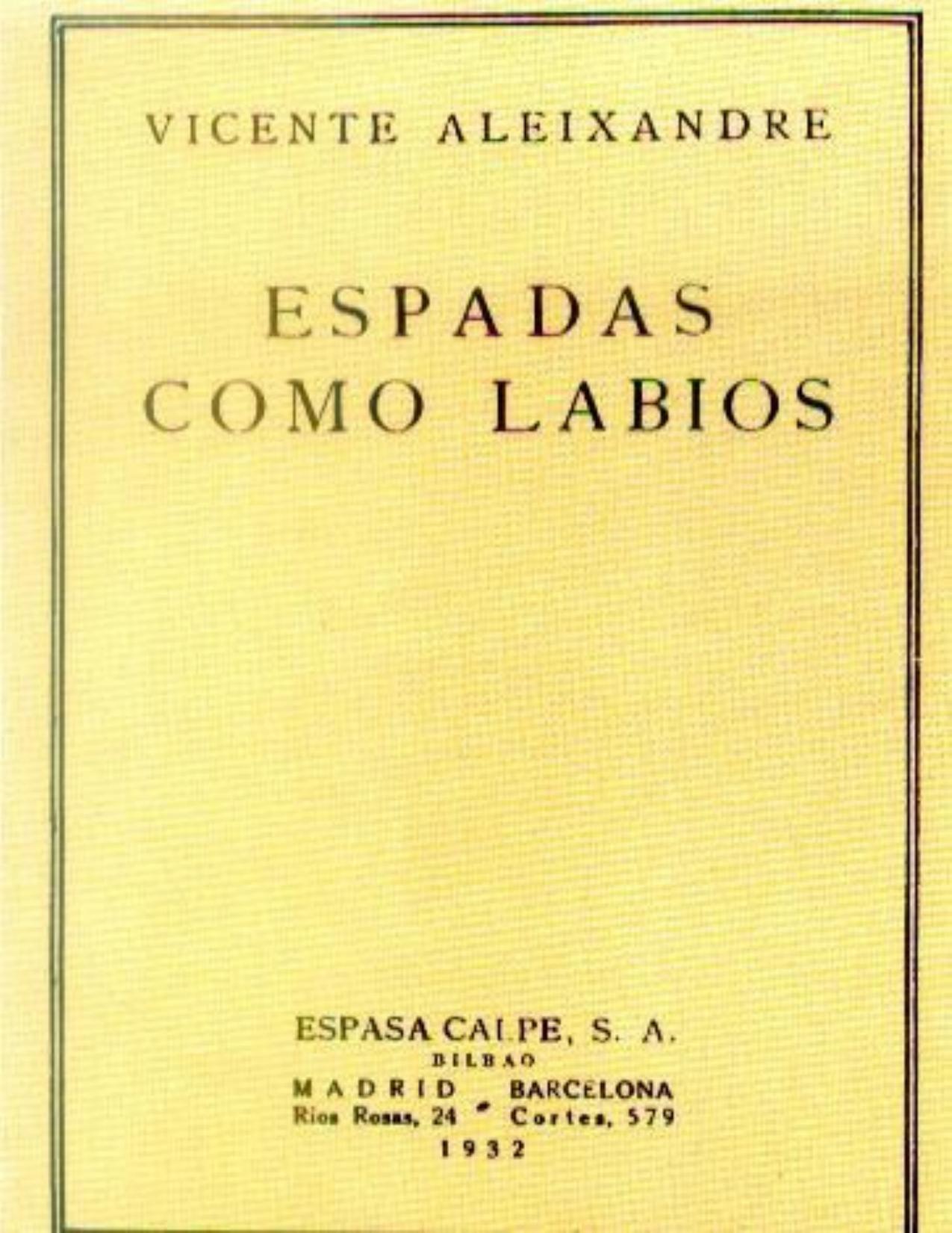 Espadas como labios de Vicente Aleixandre, portada del libro