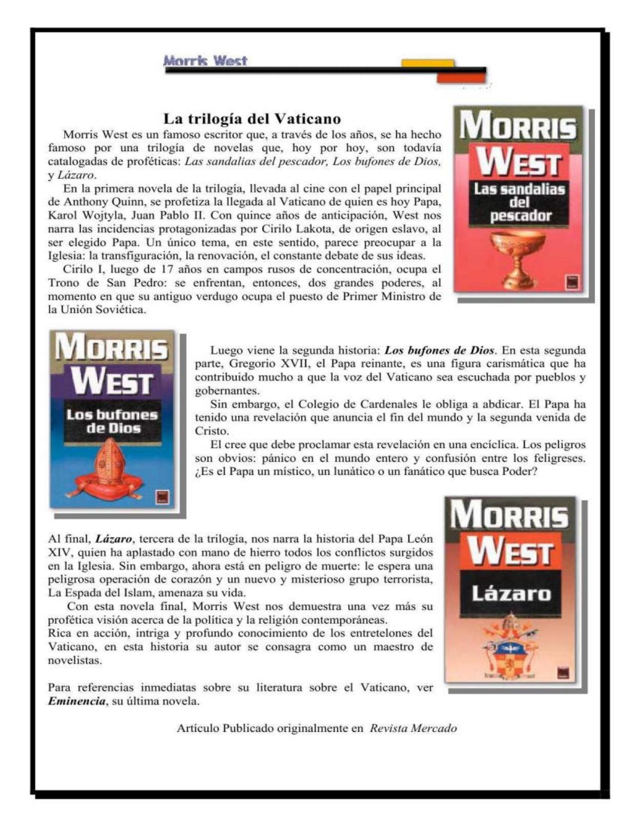 Lázaro de Morris West, portada del libro
