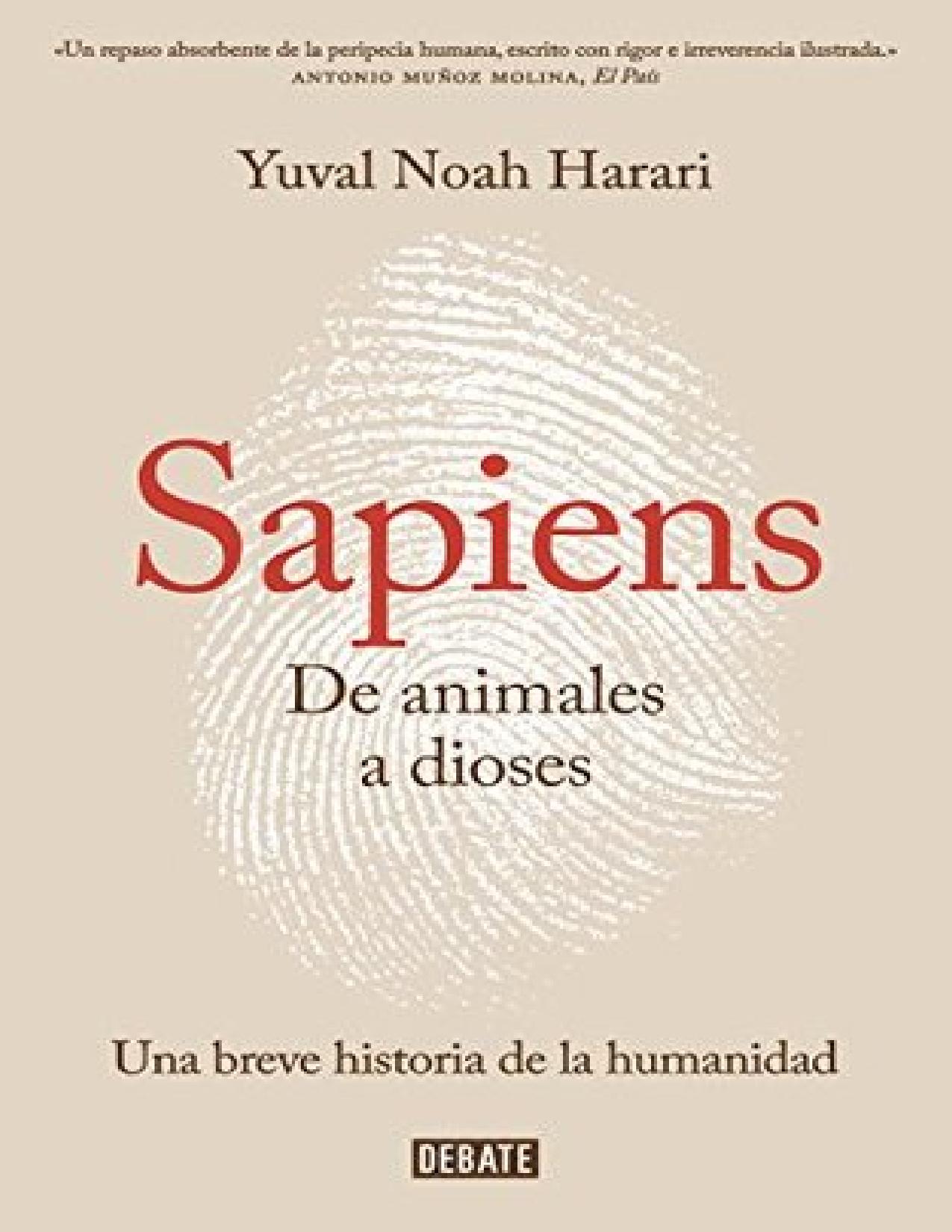 Sapiens. De animales a dioses: Una breve historia de la humanidad de Yuval Noah Harari, portada del libro